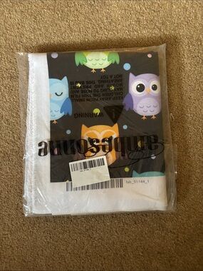 Cute Owl Print Fabric Panel - Multicolor on Black